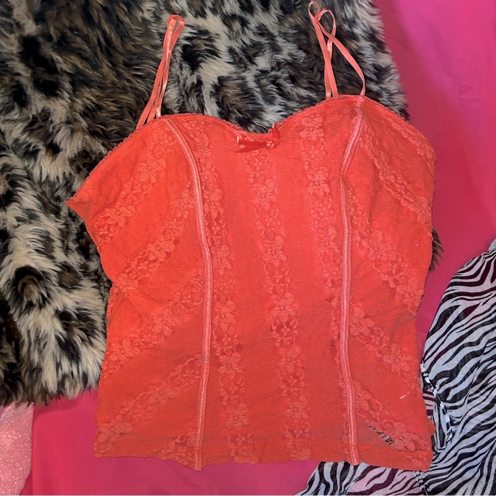 Candie’s Y2K coral lace bustier tank top